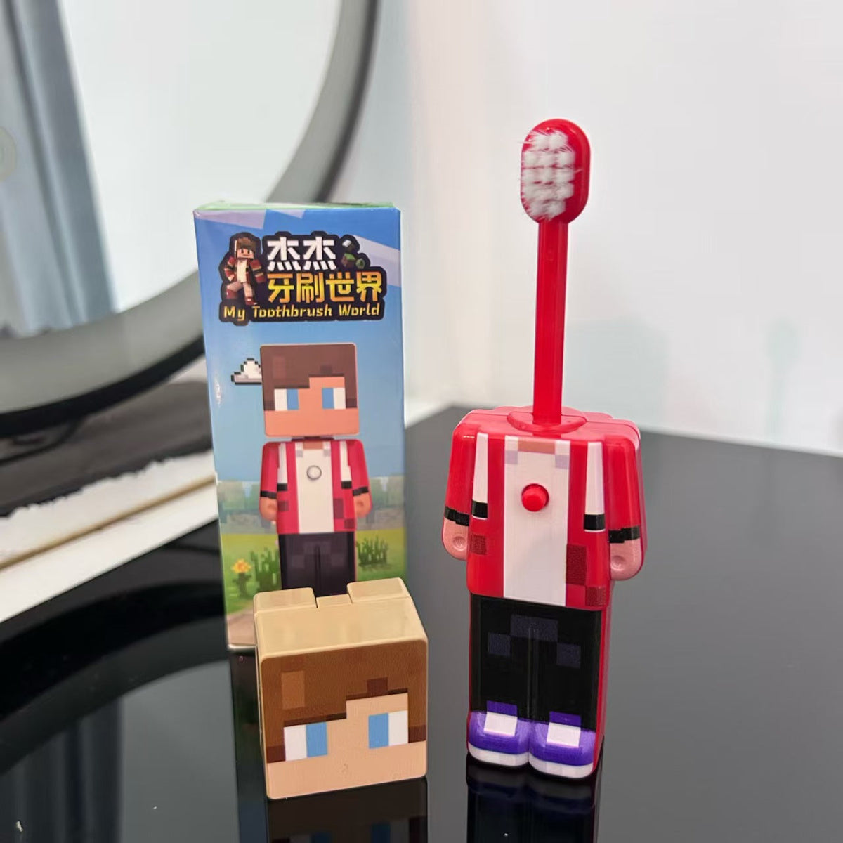 Kids Pixel Character Pop-Up Toothbrush with Cap | Ultra-Soft Travel Brush