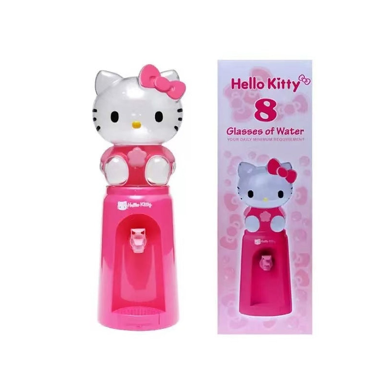 Cute Pink Cat Mini Water Dispenser, 2L Character Drink Dispenser with Push Lever & Removable Drip Tray for Kids, Bedroom, Dorm & Office