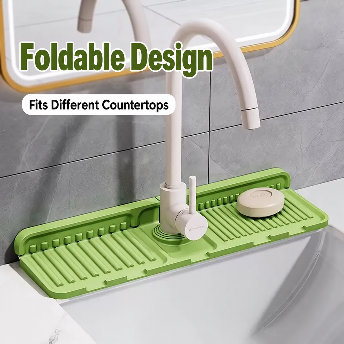 Foldable Silicone Faucet Splash Guard & Draining Mat – 12.6 × 4.3 in Sink Organizer