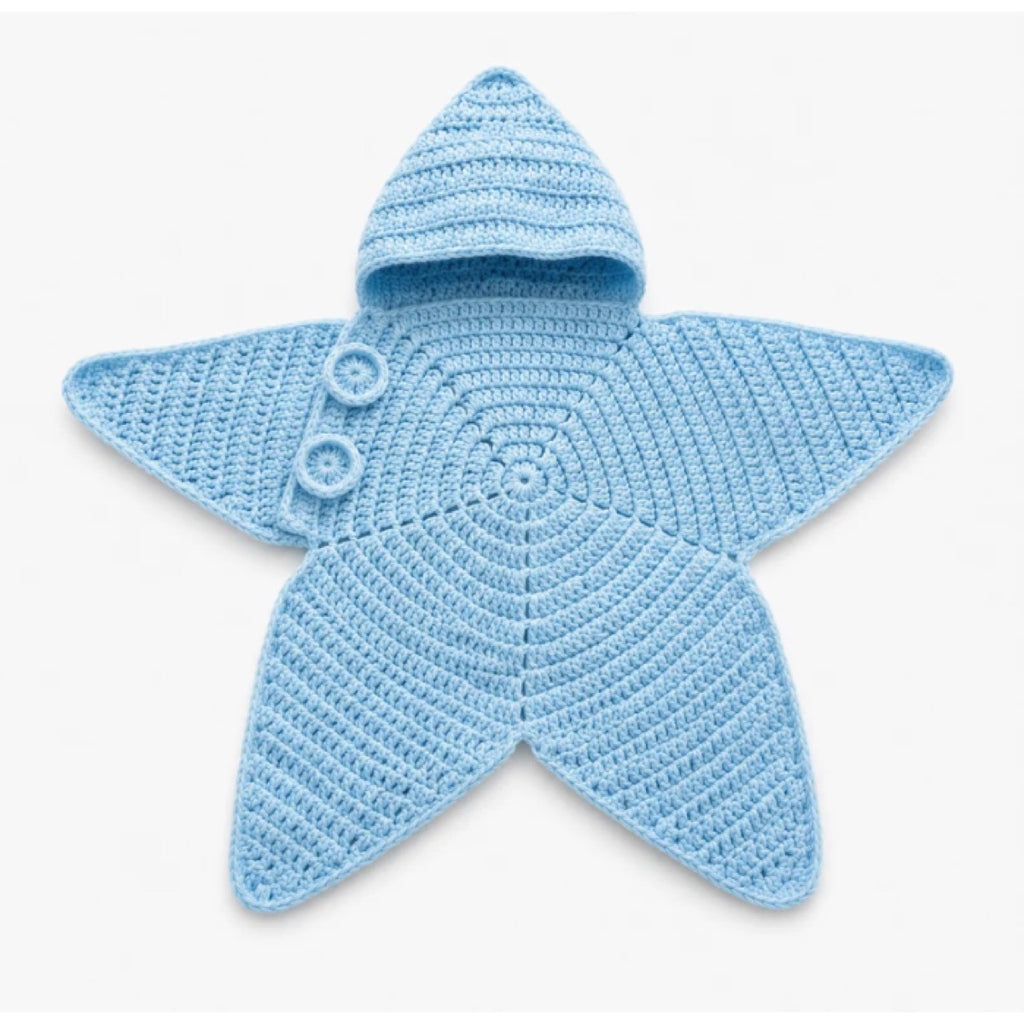 Hand-Crocheted Starfish Baby Onesie, Cozy Hooded Star Baby Dress for Photos