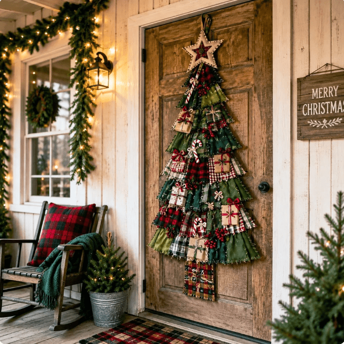 DIY Oversized Patchwork Christmas Tree Door Hanger Kit, 3D Fabric Sewing & Assembly Craft Kit for Adults, Holiday Home Wall & Entryway Decor