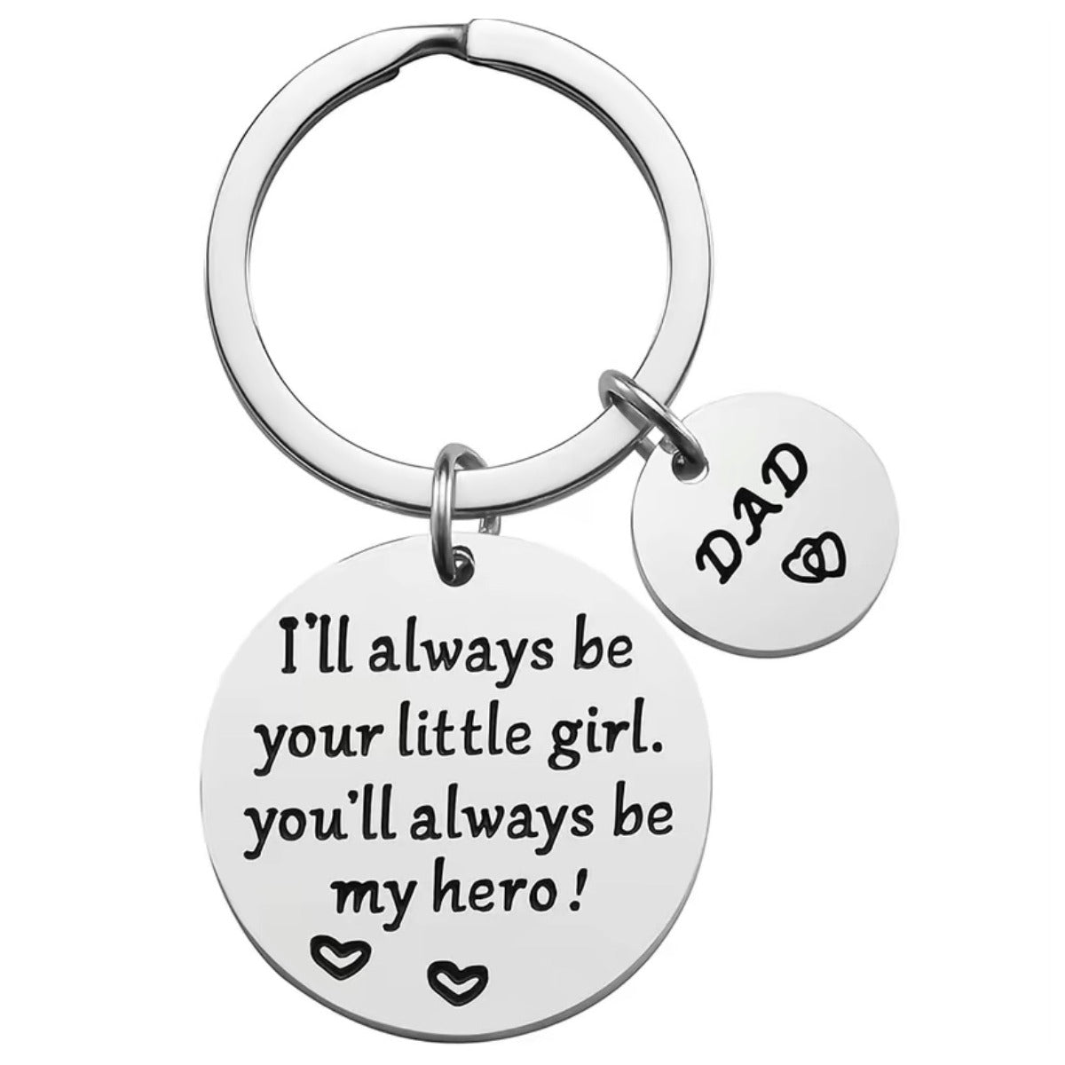 Father's Day Dad keychain with little girl message and DAD charm