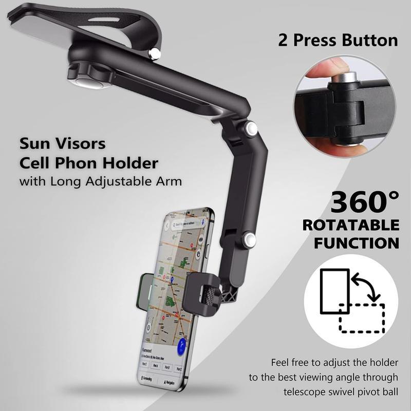 1080° Multi-Function Car Sun Visor Phone Holder | 360° Rotatable Retractable | Universal Fit for All Scenes