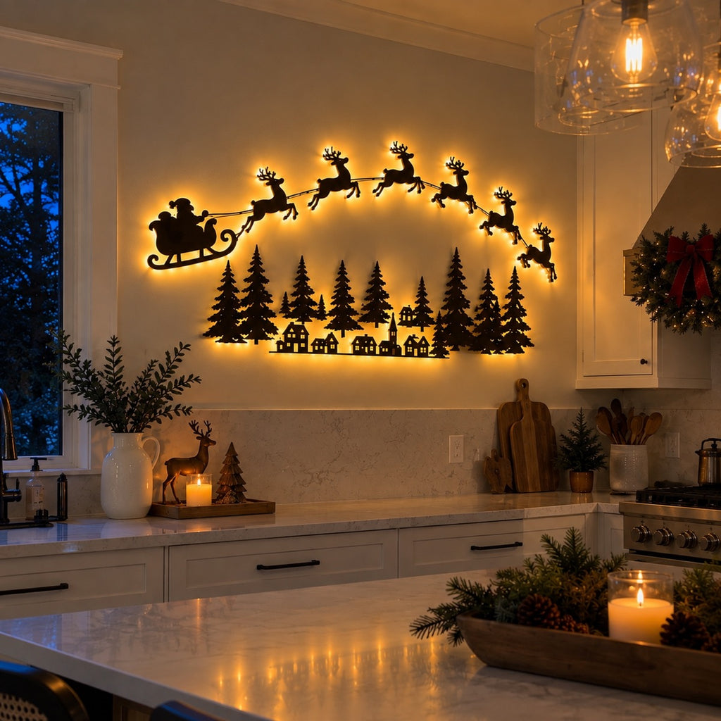 7-Piece Christmas Light-Up Wall Decorations, Battery-Operated Warm LED Holiday Decor with Self-Adhesive Pads, Festive Indoor Christmas Decorations