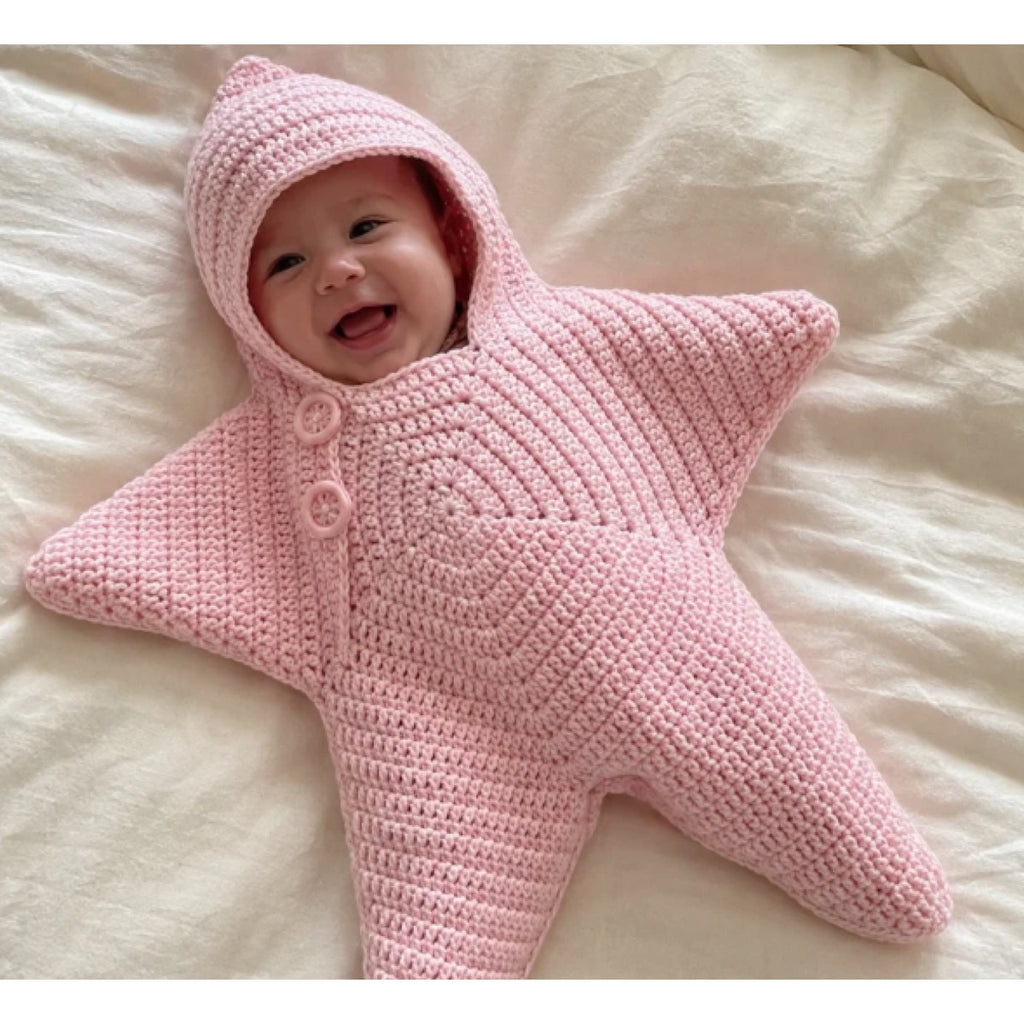 Hand-Crocheted Starfish Baby Onesie, Cozy Hooded Star Baby Dress for Photos