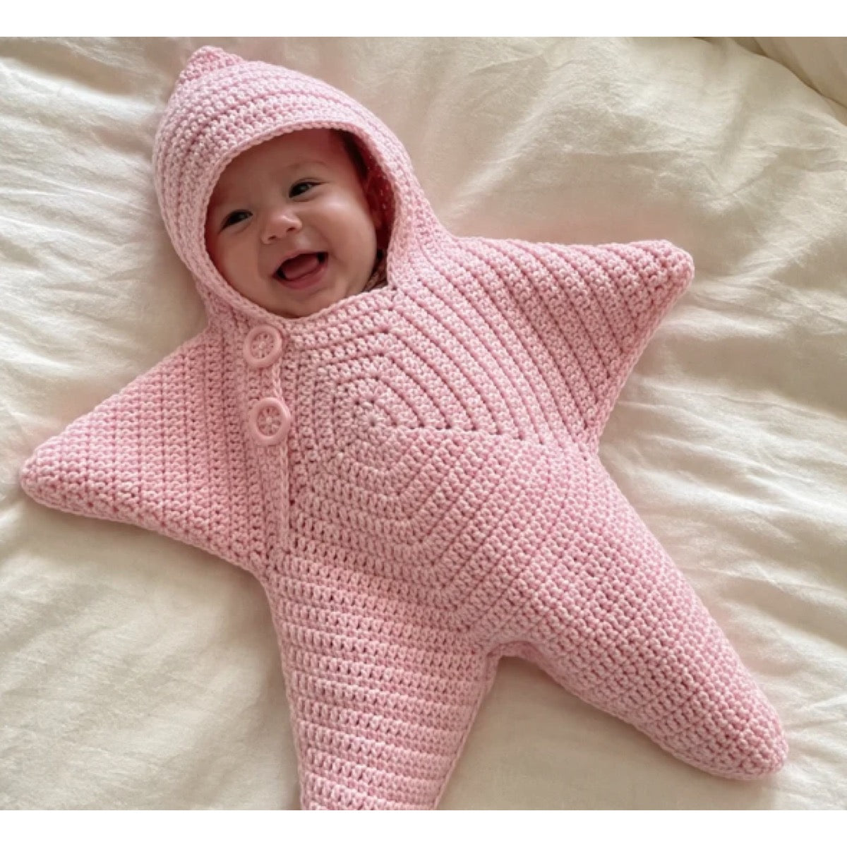 Hand-Crocheted Starfish Baby Onesie, Cozy Hooded Star Baby Dress for Photos