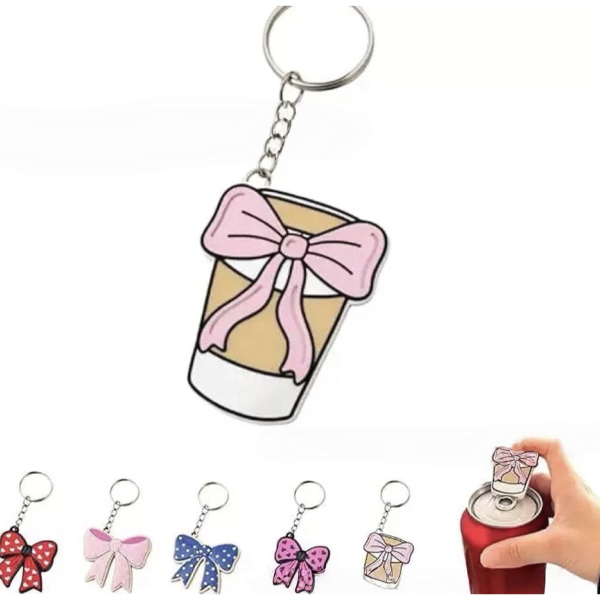 Coquette Bow Cup Keychain Bottle Opener