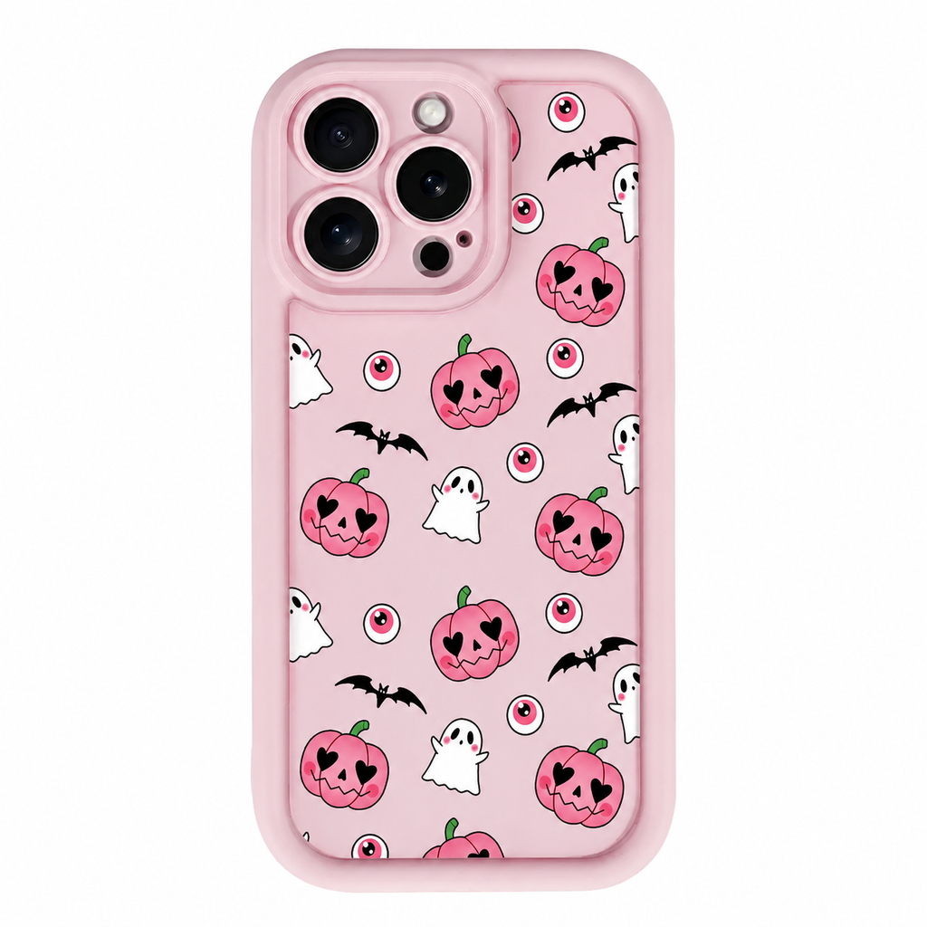 Halloween Ghost Pumpkin Bow Pattern Phone Case, Shockproof Drop-Resistant Protective Cover for iPhone 11–16 Series