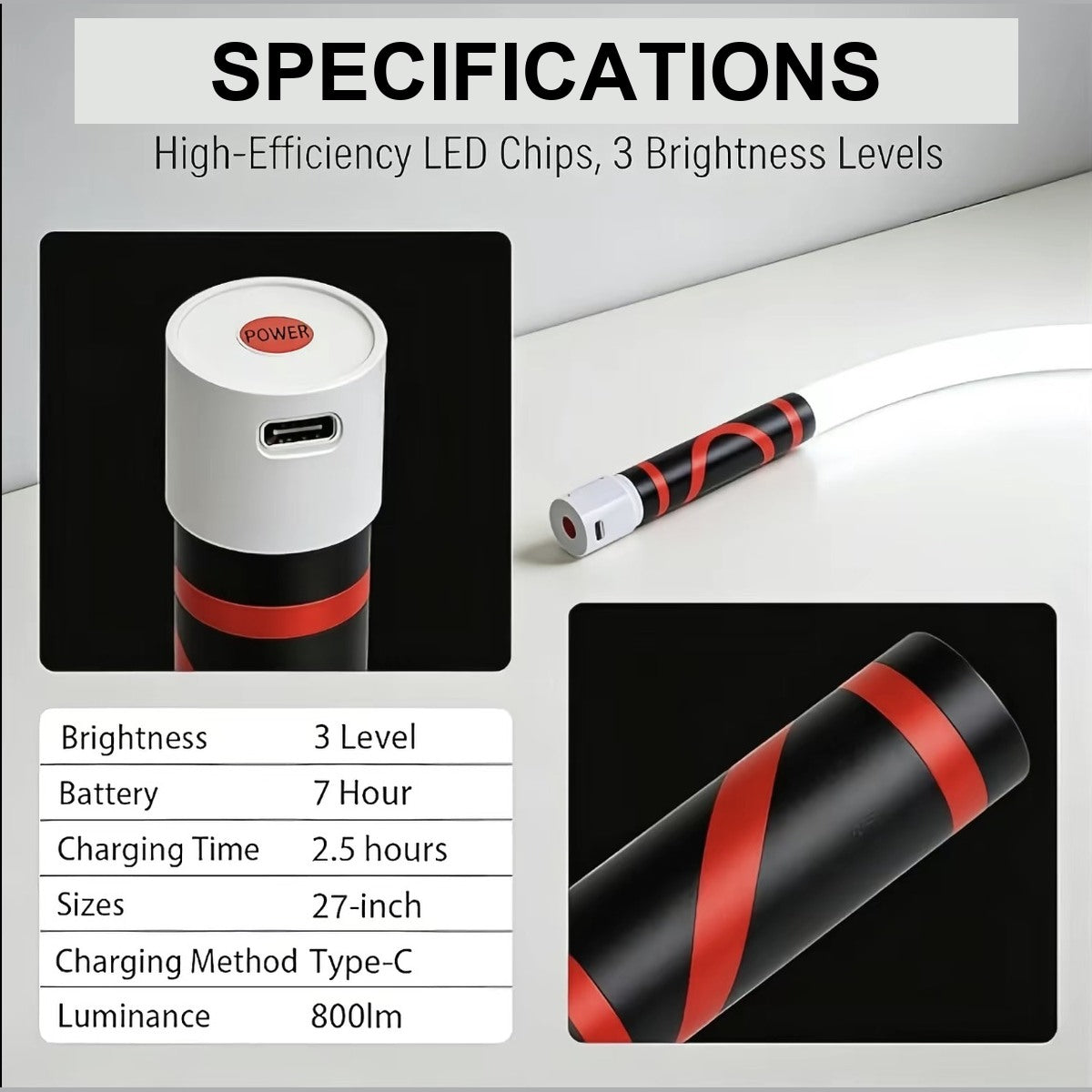Bendable LED flashlight stick specifications