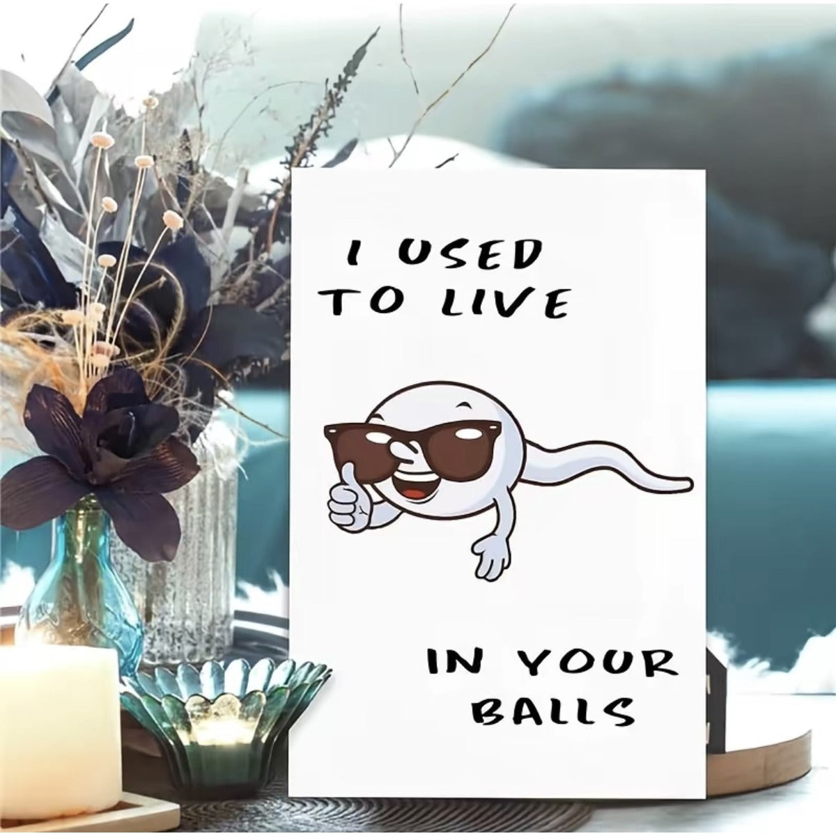 Funny Father's Day card front displayed on a table