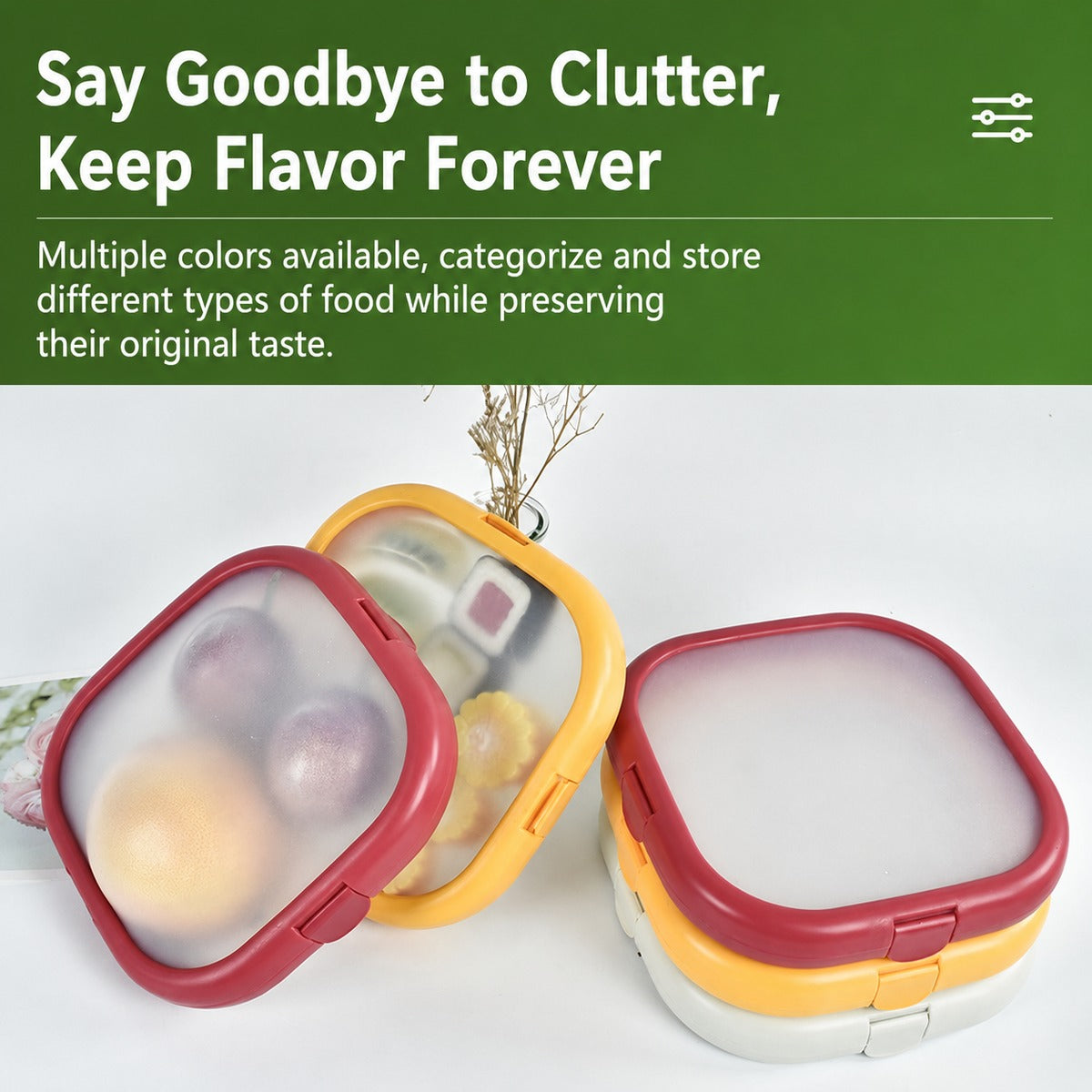 Fresh storage boxes shown for color-coded food organization