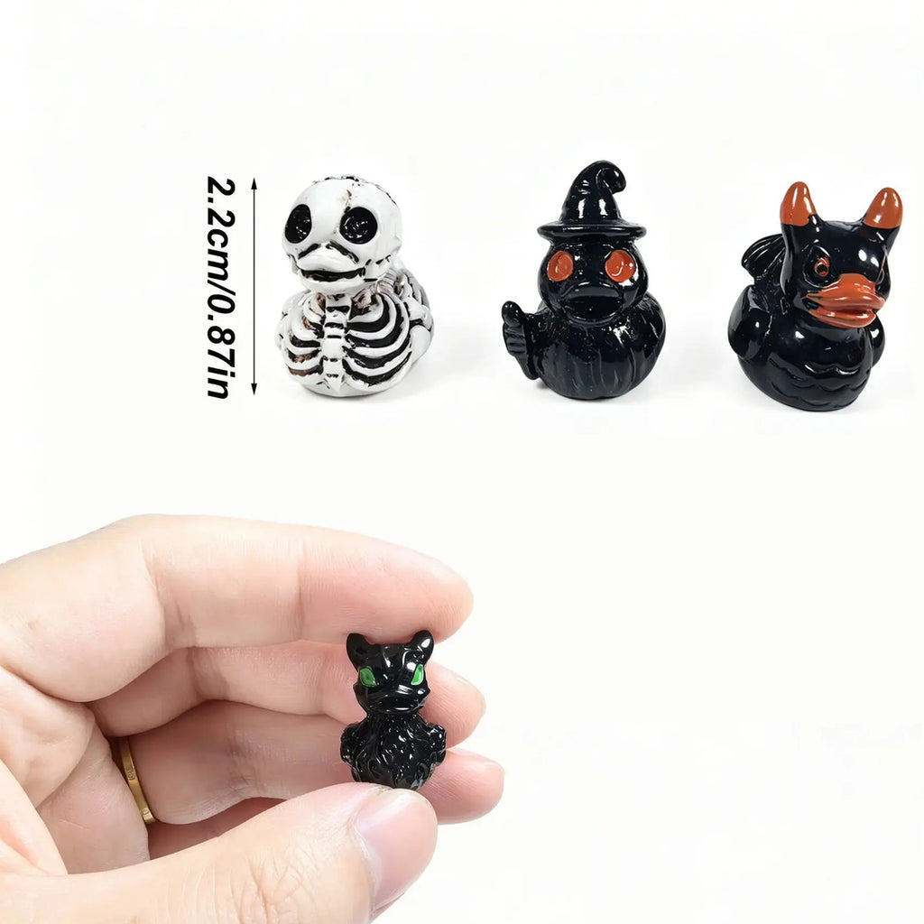 Halloween Mini Duck Figurines, Devil Ghost Skull Assorted Desktop Ornaments, Spooky Party Favors
