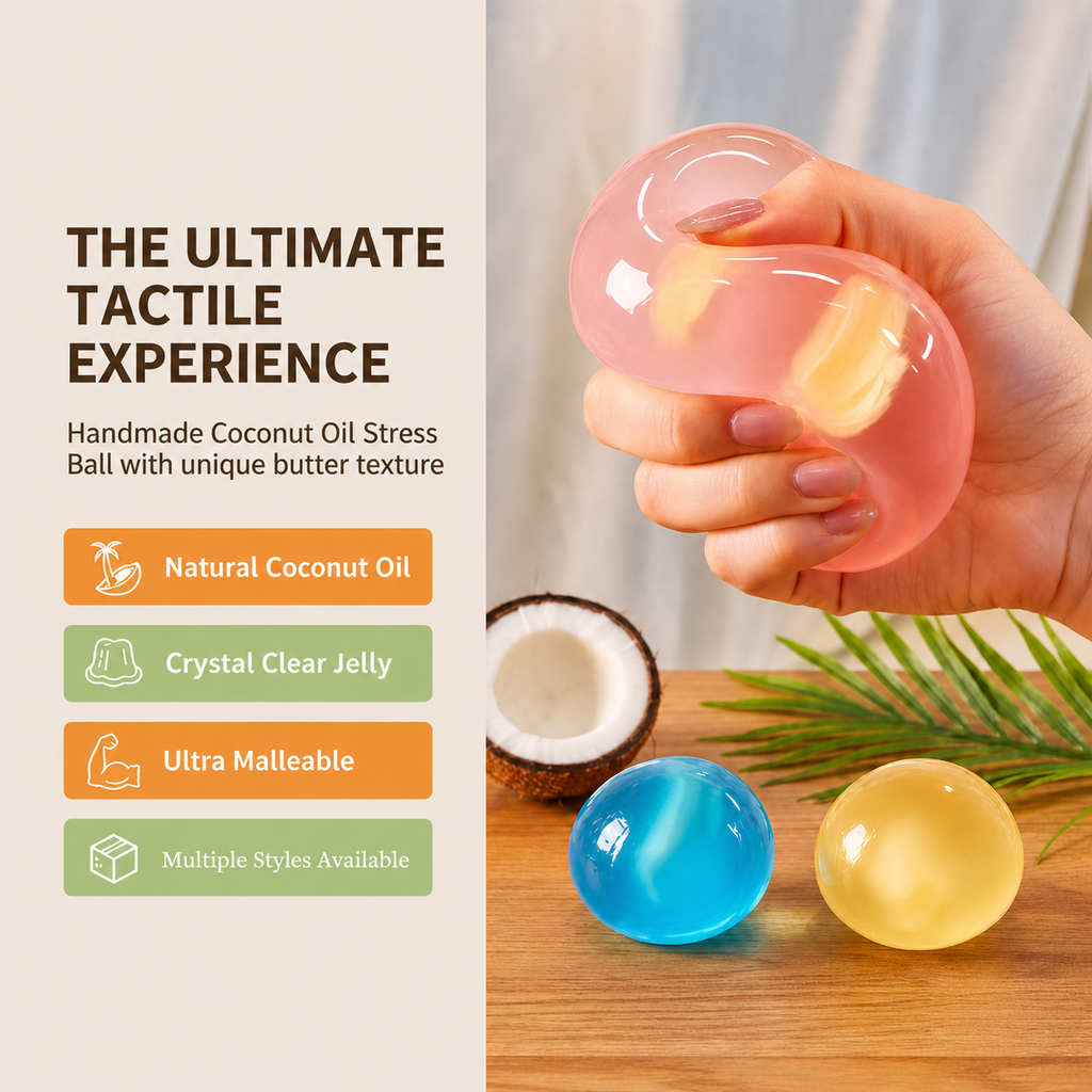 Squishy Coconut Oil Stress Ball Slow Rebound Sensory Squeeze Balls Crunchy Fidget Balls Gifts for Adults Help for Relax Focus Autism ADHD Portable Odorless Non-Sticky Easy to Clean(Pink)