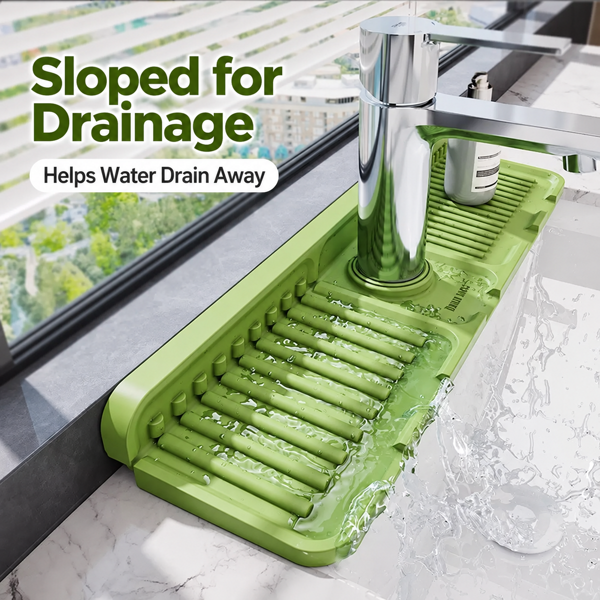Foldable Silicone Faucet Splash Guard & Draining Mat – 12.6 × 4.3 in Sink Organizer