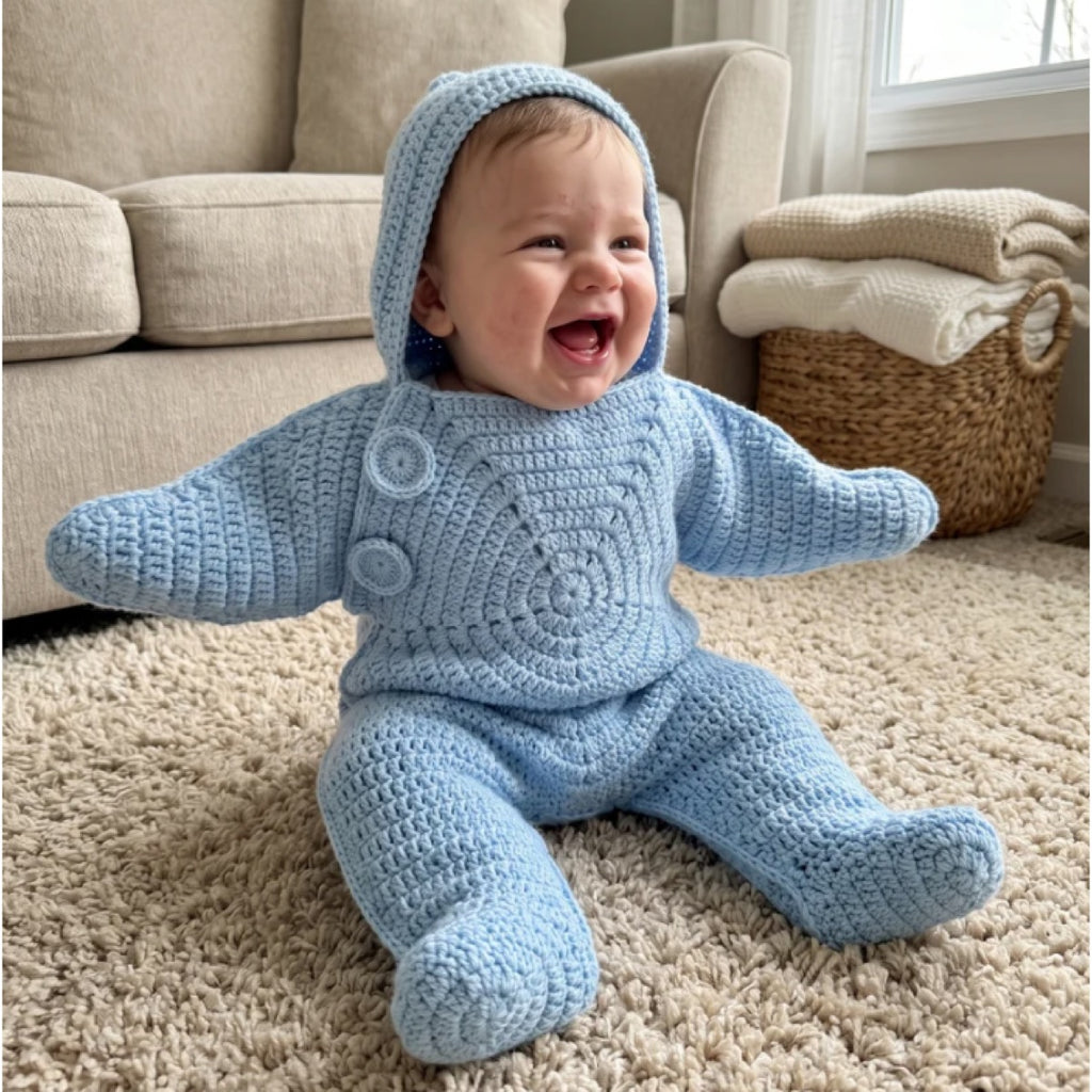 Hand-Crocheted Starfish Baby Onesie, Cozy Hooded Star Baby Dress for Photos
