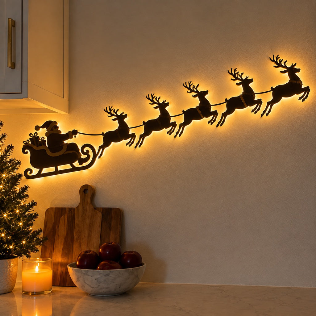 7-Piece Christmas Light-Up Wall Decorations, Battery-Operated Warm LED Holiday Decor with Self-Adhesive Pads, Festive Indoor Christmas Decorations