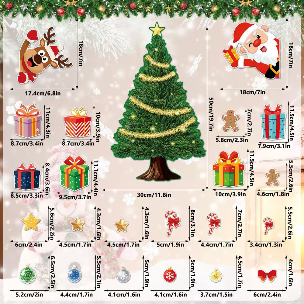 DIY Magnetic Christmas Tree Fridge Magnets Set – Reusable Holiday Refrigerator Decoration Kit with Santa, Reindeer & Gifts