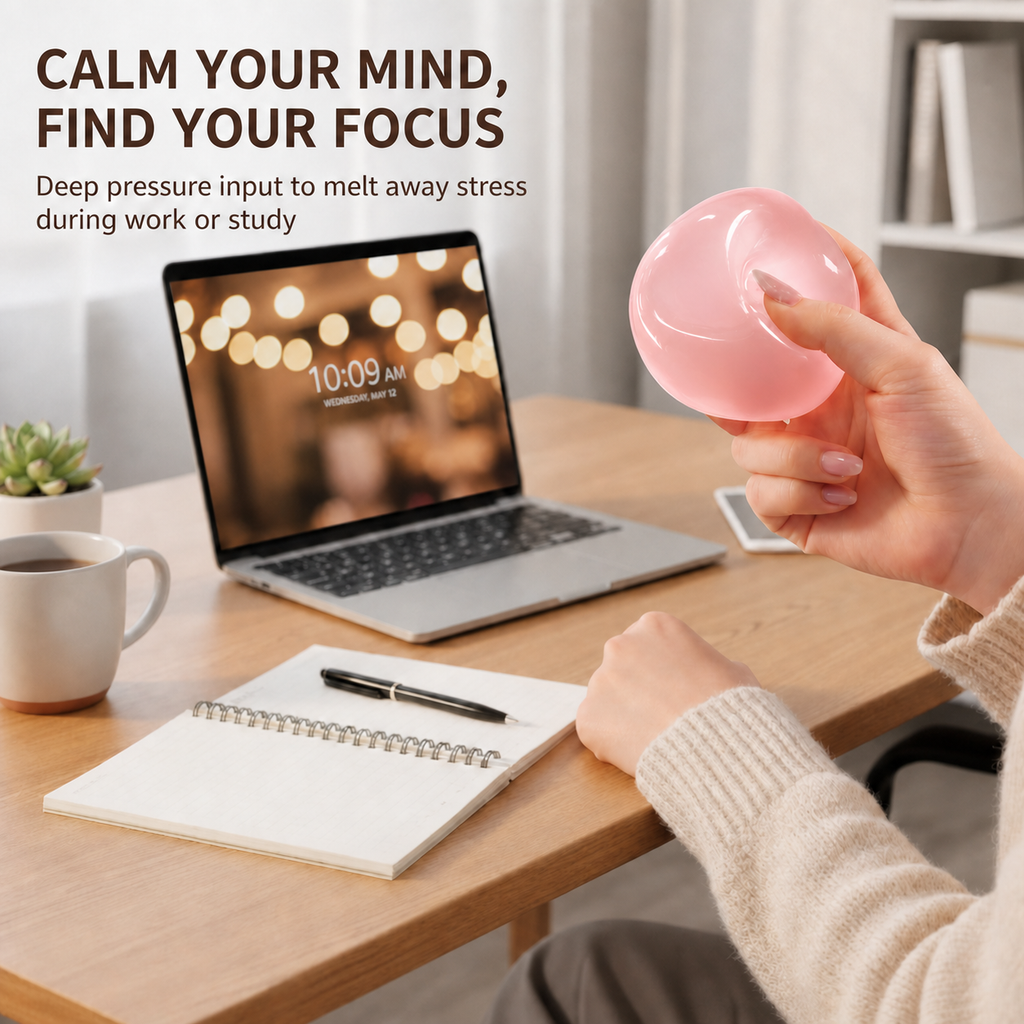 Squishy Coconut Oil Stress Ball Slow Rebound Sensory Squeeze Balls Crunchy Fidget Balls Gifts for Adults Help for Relax Focus Autism ADHD Portable Odorless Non-Sticky Easy to Clean(Pink)