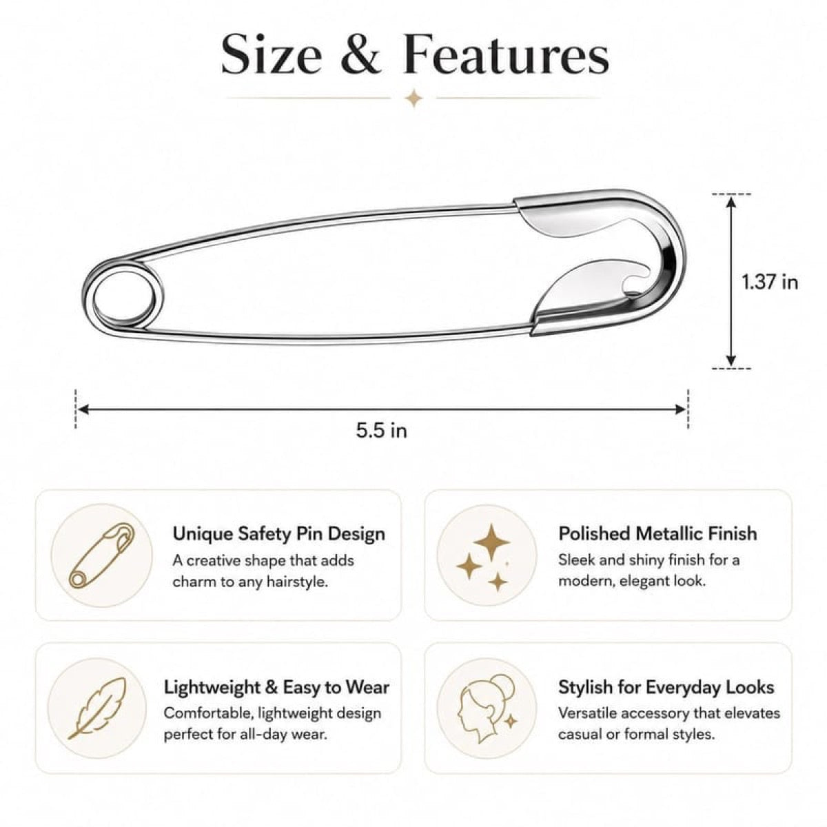 Oversized Safety Pin Hair Clip, Metal Bun Holder Hair Accessory for Updos & Hairstyles