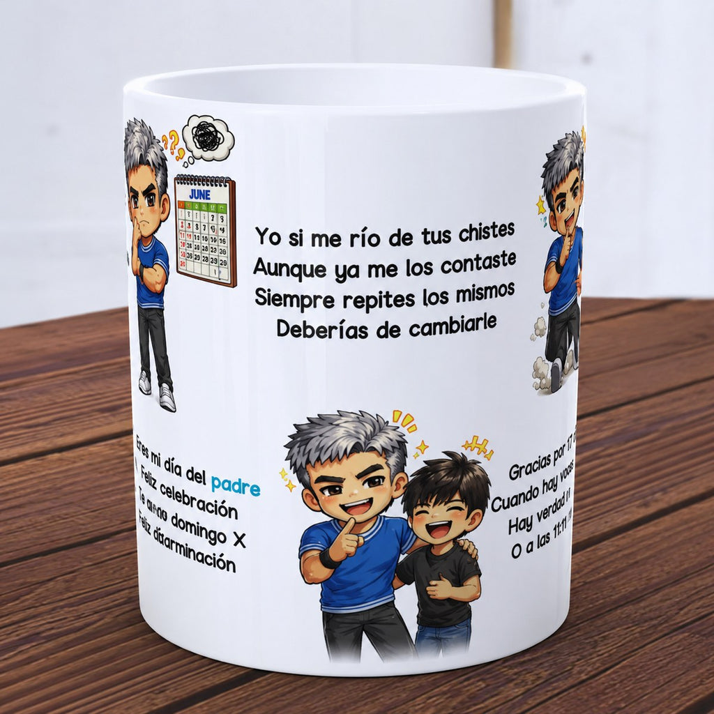 Spanish Papa mug with dad jokes and family poem text