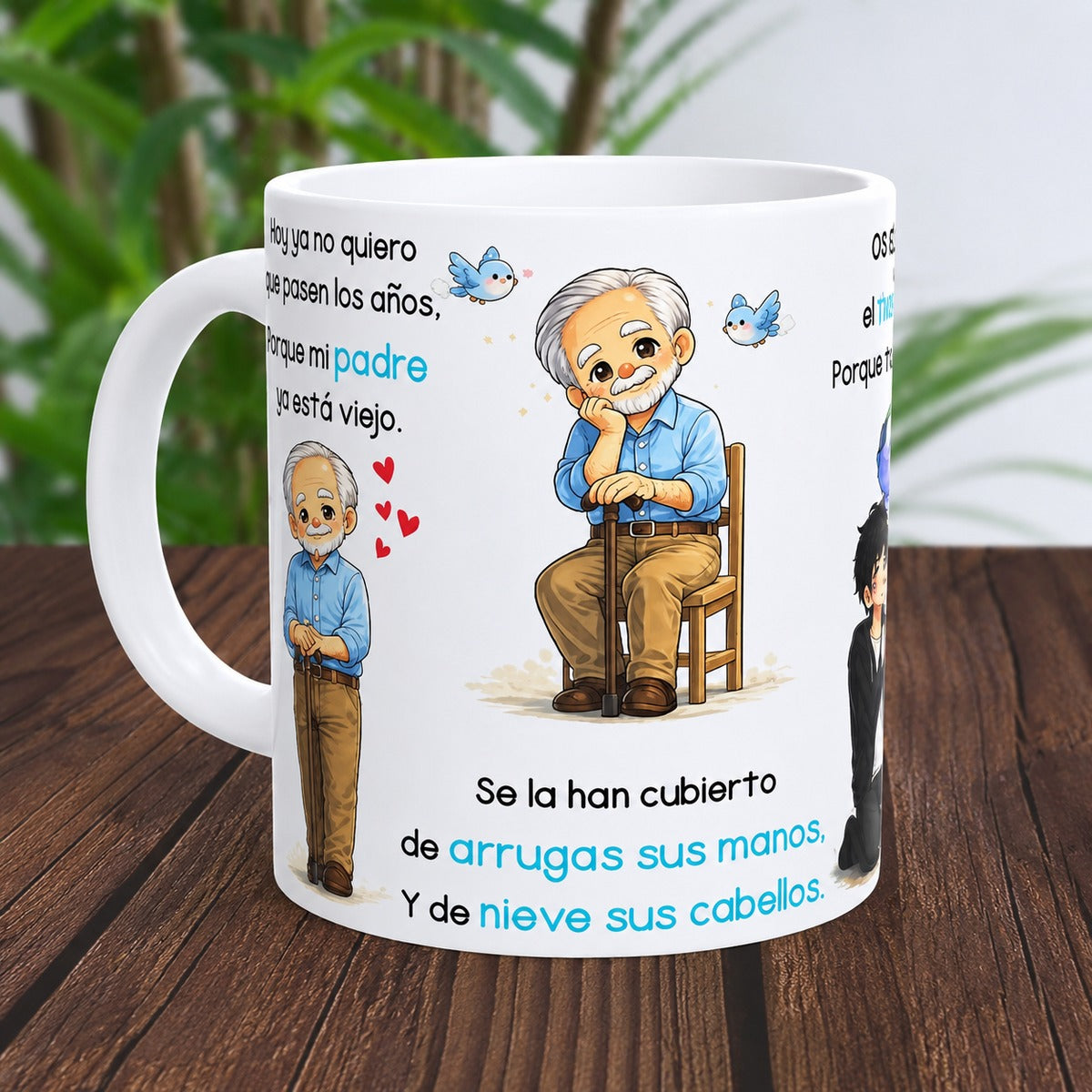 Spanish Father's Day Papa mug tabletop angle