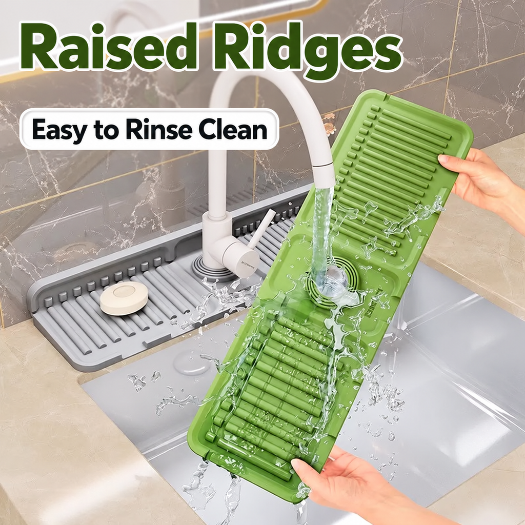 Foldable Silicone Faucet Splash Guard & Draining Mat – 12.6 × 4.3 in Sink Organizer