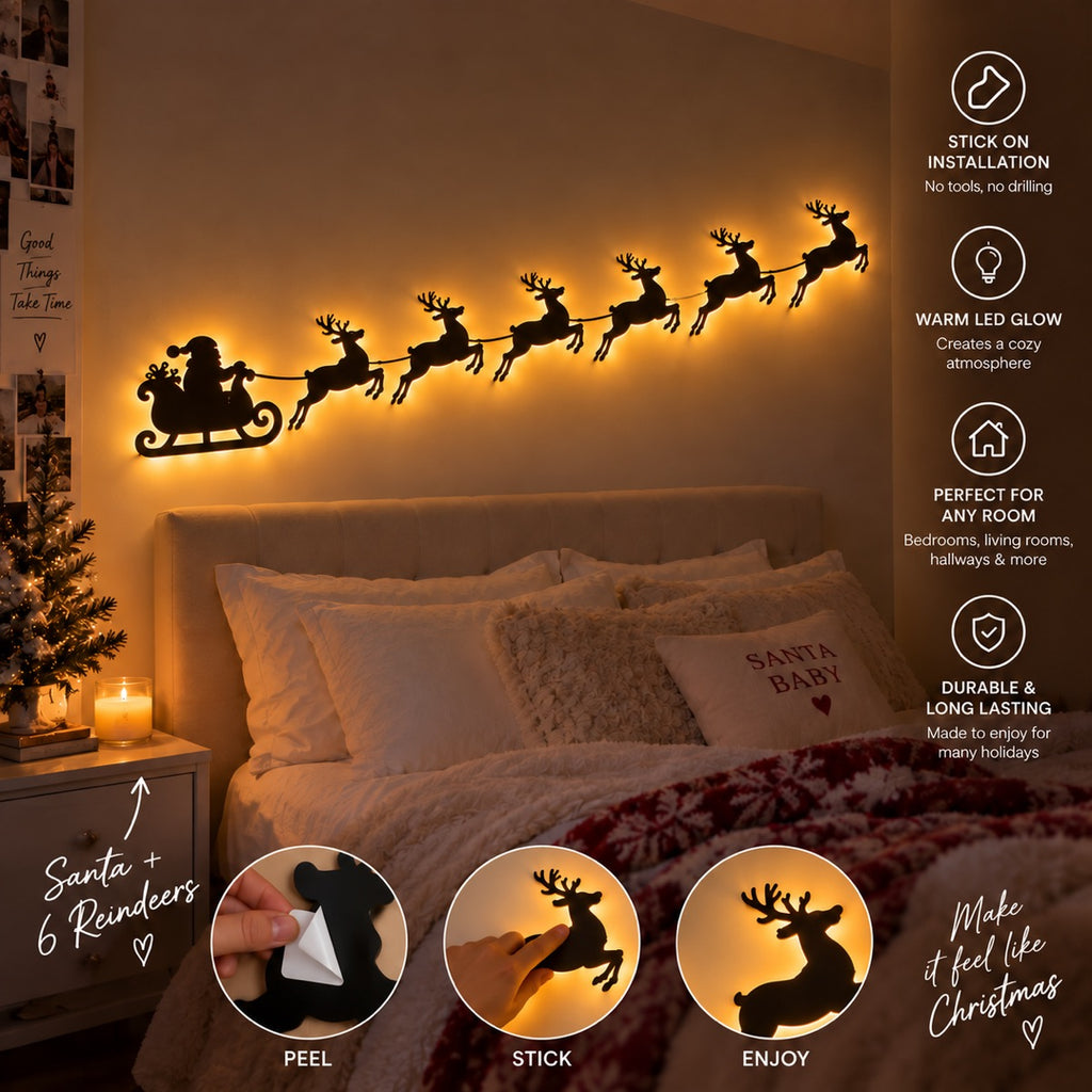 7-Piece Christmas Light-Up Wall Decorations, Battery-Operated Warm LED Holiday Decor with Self-Adhesive Pads, Festive Indoor Christmas Decorations