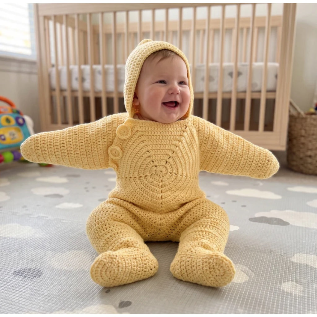 Hand-Crocheted Starfish Baby Onesie, Cozy Hooded Star Baby Dress for Photos