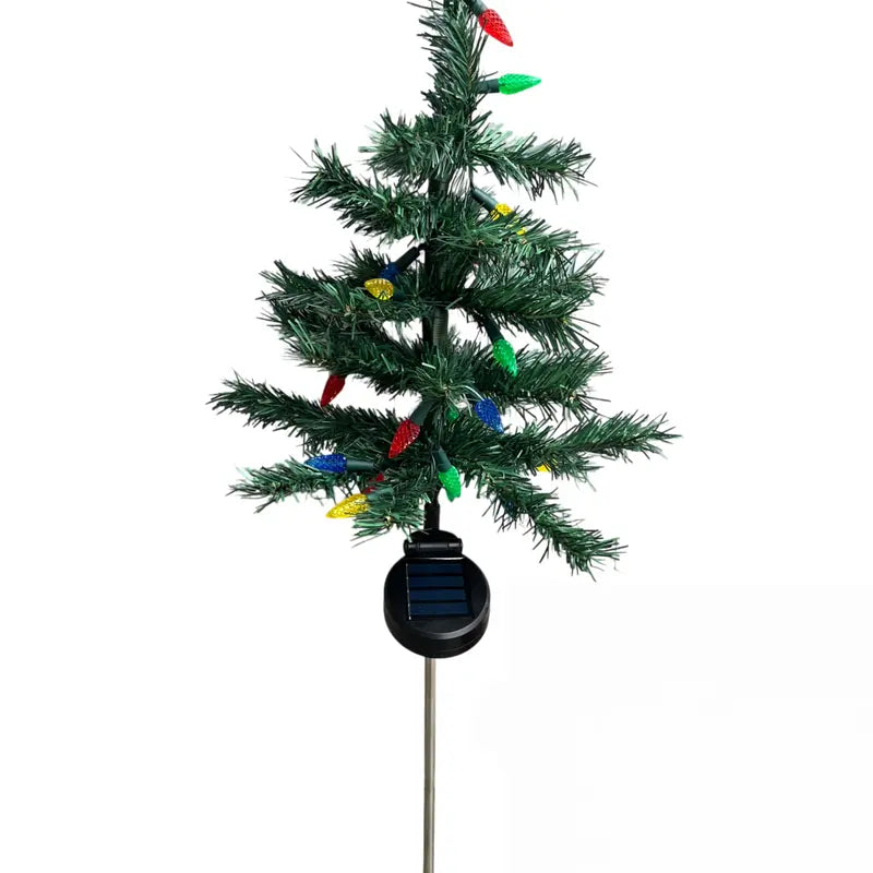 Solar Outdoor Lights, 4-Pack 27.6-Inch Pre-Lit Multicolor LED Christmas Tree Pathway Lights, Regular or Strawberry Light String Upgrade, Auto On/Off for Yard & Garden
