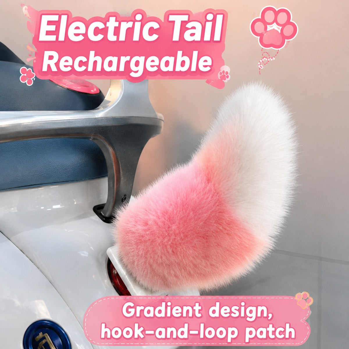 Pink and white rechargeable fluffy tail color option