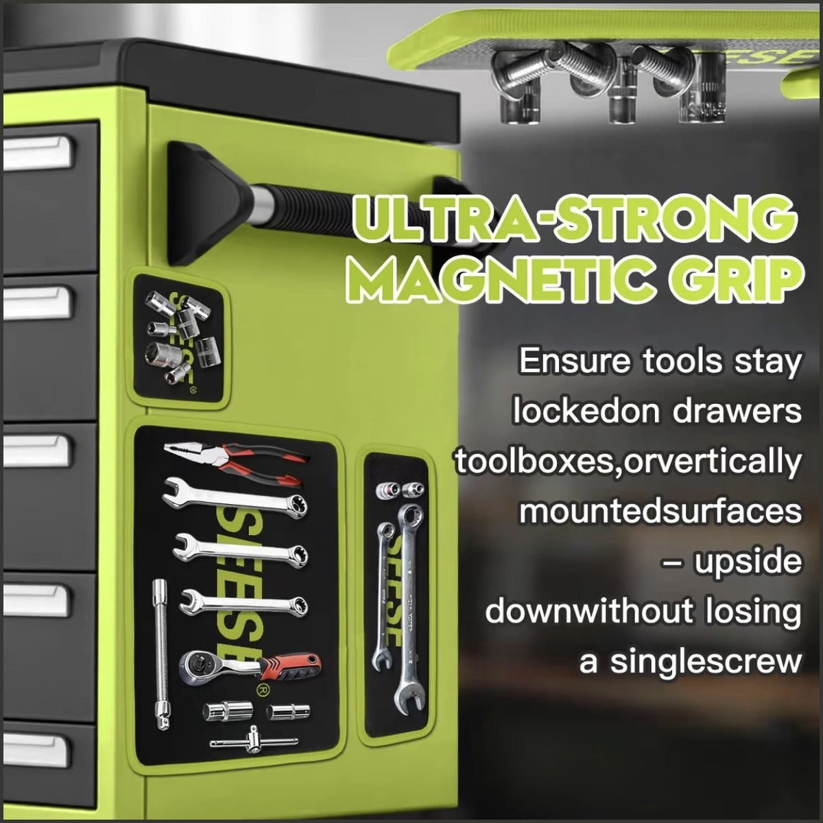 Flexible magnetic tool mat workshop scene