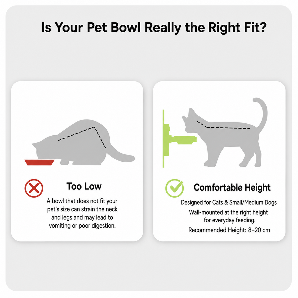 2-in-1 Wall-Mounted & Freestanding Cat Bowl Stand – Foldable Pet Feeder with Removable Bowl, Suction Mount & 19 cm Anti-Tip Base