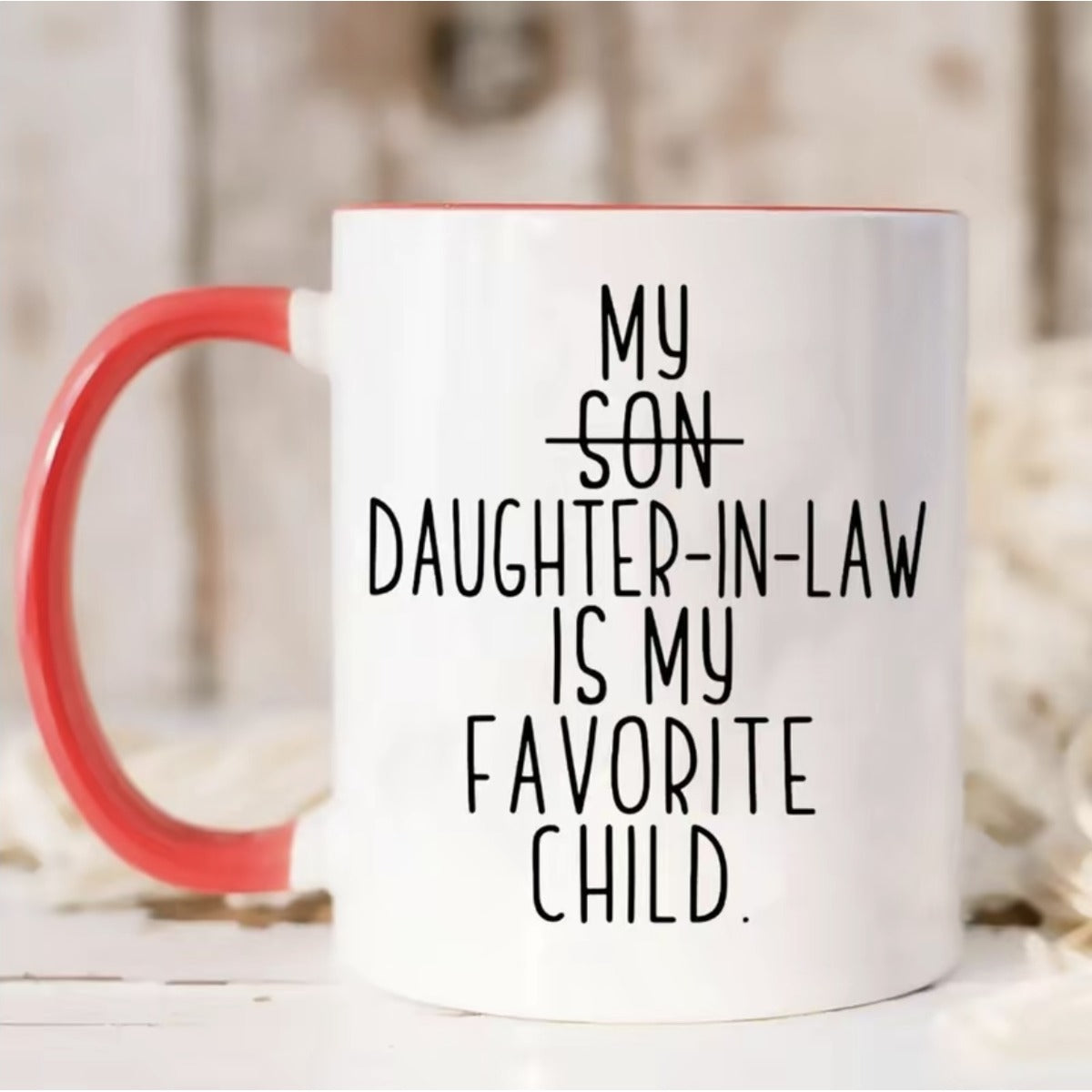Red daughter-in-law favorite child mug product photo