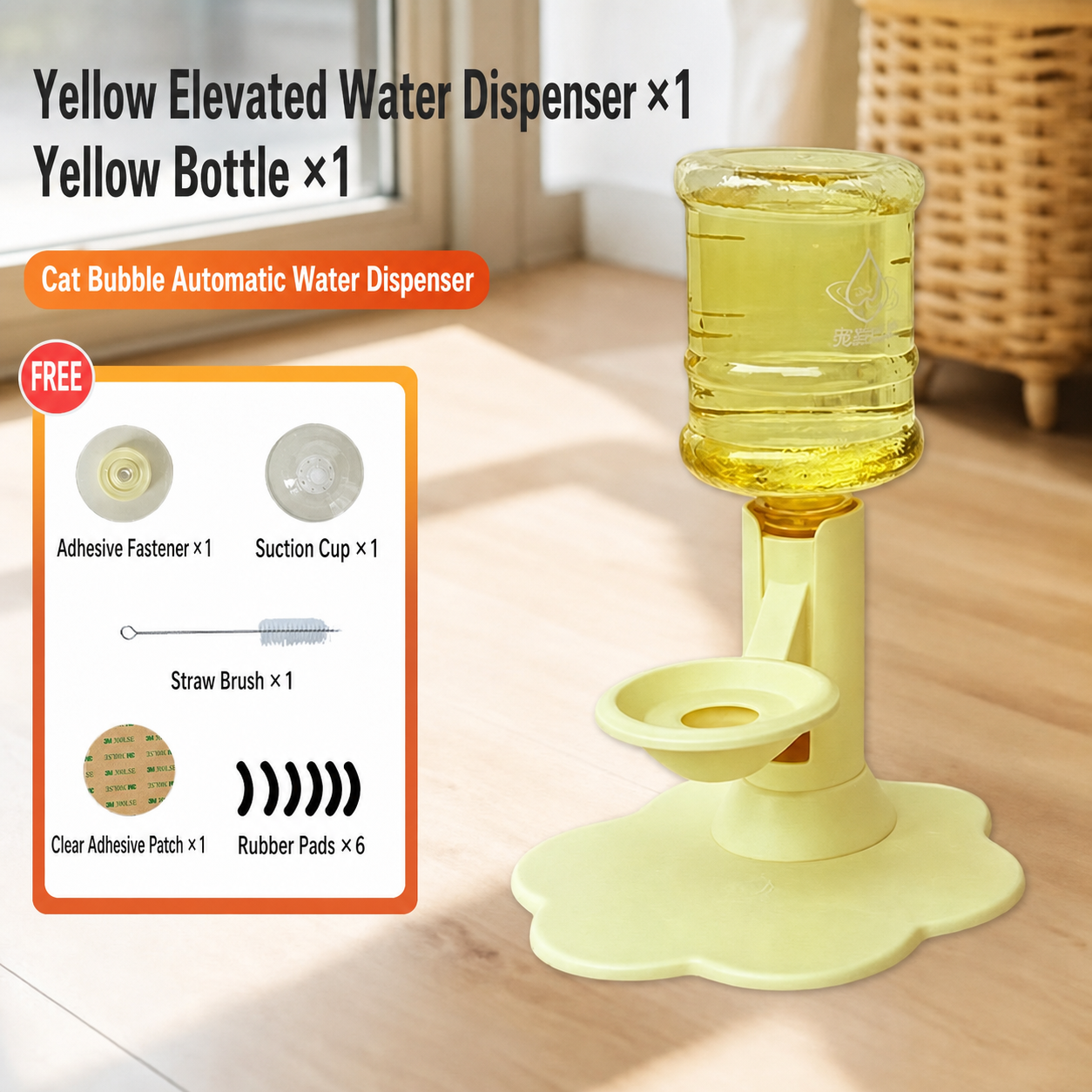 Gravity-Fed Cat Water Dispenser – Elevated Adjustable Bowl, No Electricity Required