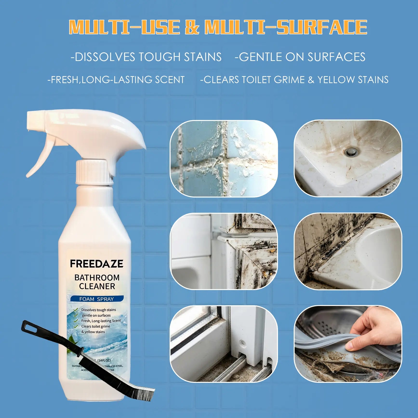 FREEDAZE Citric Acid Foam Cleaner (400ml) | Powerful Hard Water & Rust Remover