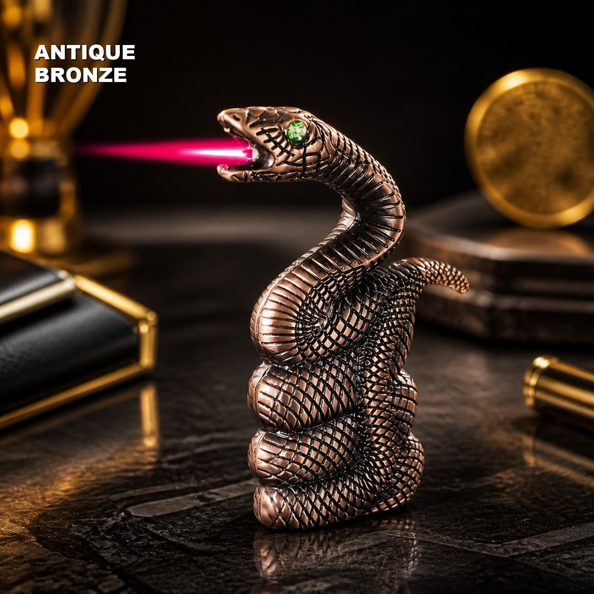 Antique Bronze snake shaped torch lighter