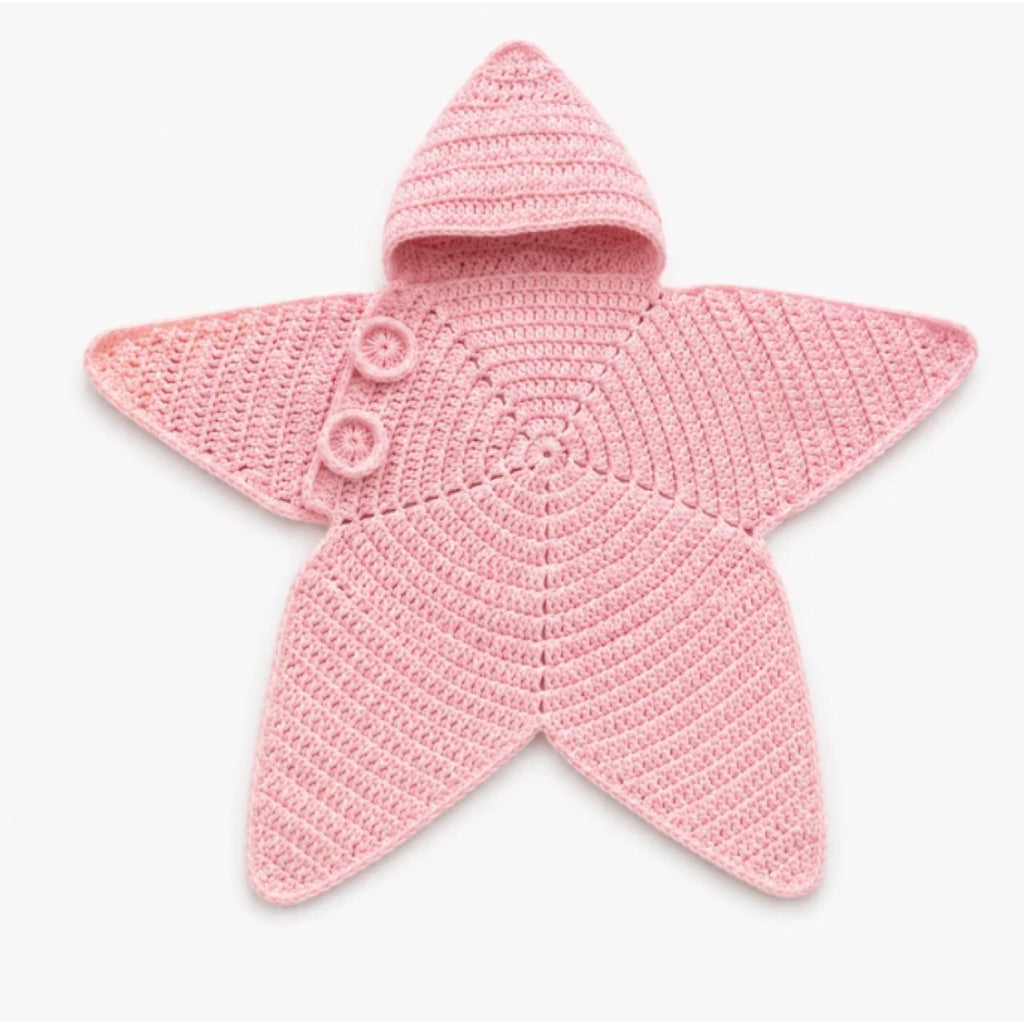 Hand-Crocheted Starfish Baby Onesie, Cozy Hooded Star Baby Dress for Photos