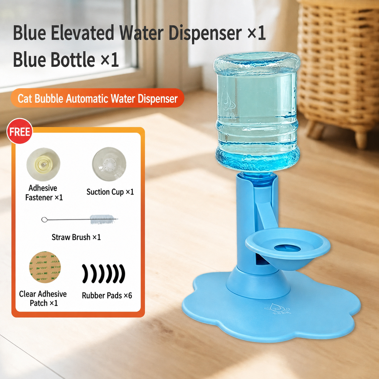 Gravity-Fed Cat Water Dispenser – Elevated Adjustable Bowl, No Electricity Required