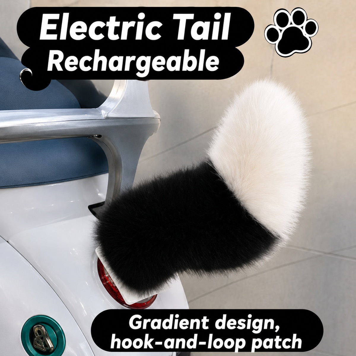 Black and white rechargeable fluffy tail color option