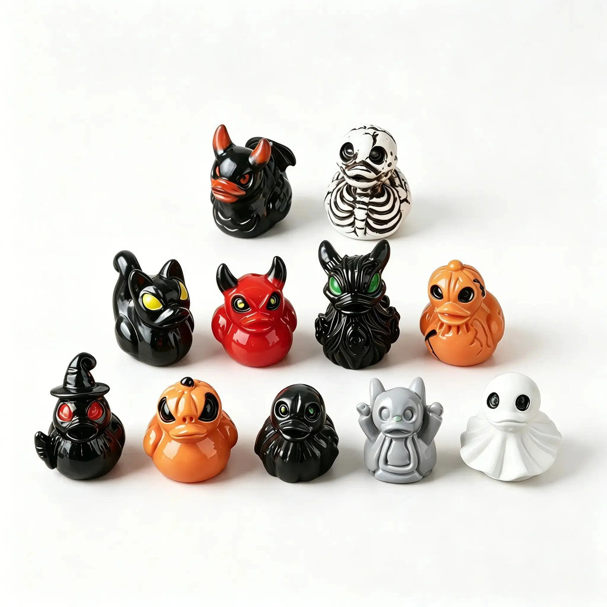 Halloween Mini Duck Figurines, Devil Ghost Skull Assorted Desktop Ornaments, Spooky Party Favors