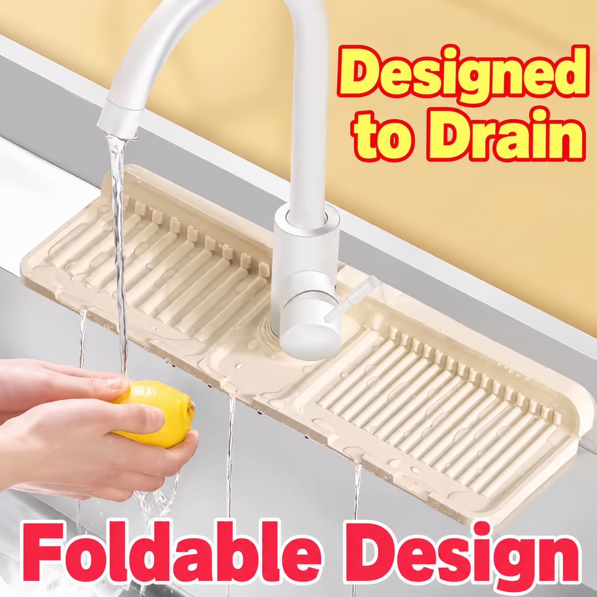 Foldable Silicone Faucet Splash Guard & Draining Mat – 12.6 × 4.3 in Sink Organizer