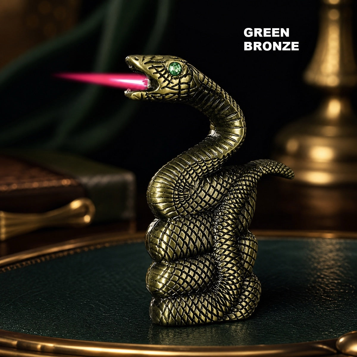 Green Bronze snake shaped torch lighter