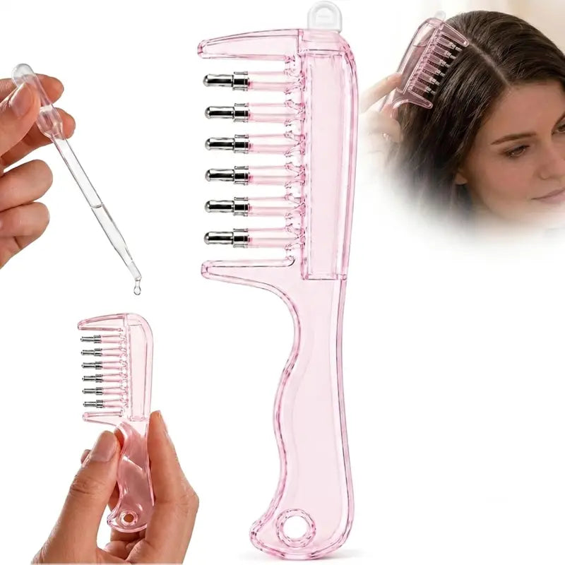 Refillable Scalp Oil Applicator Comb, Hair Root Massage Comb with Metal Tips, No-Mess Liquid Applicator Brush for Hair Care, No Serum Included
