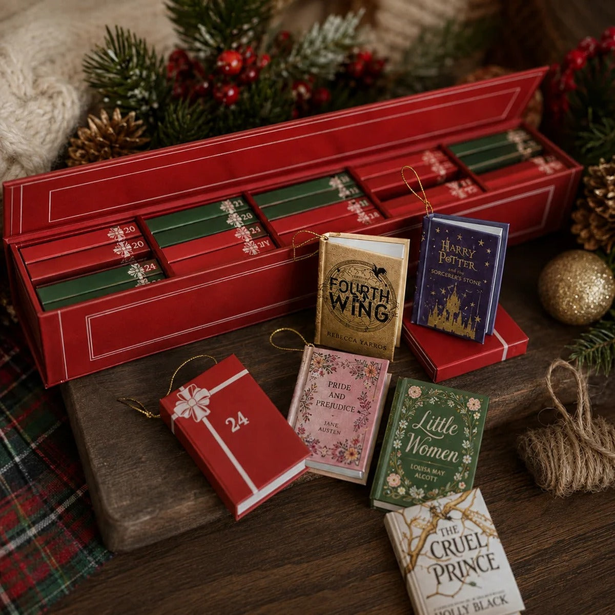 25-Day Mini Book Ornament Advent Calendar for Book Lovers, 25 Mini Book Christmas Countdown Decorations