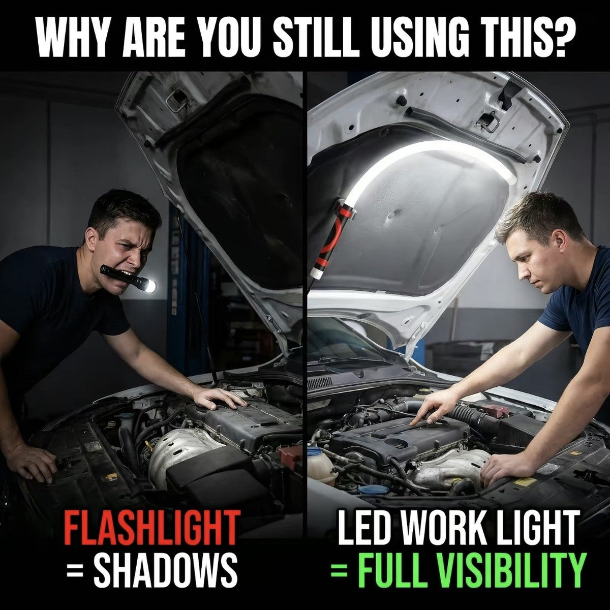 Bendable LED work light visibility scene