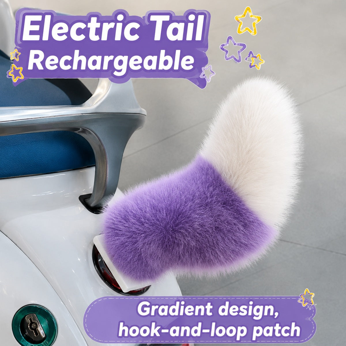 Purple and white rechargeable fluffy tail color option