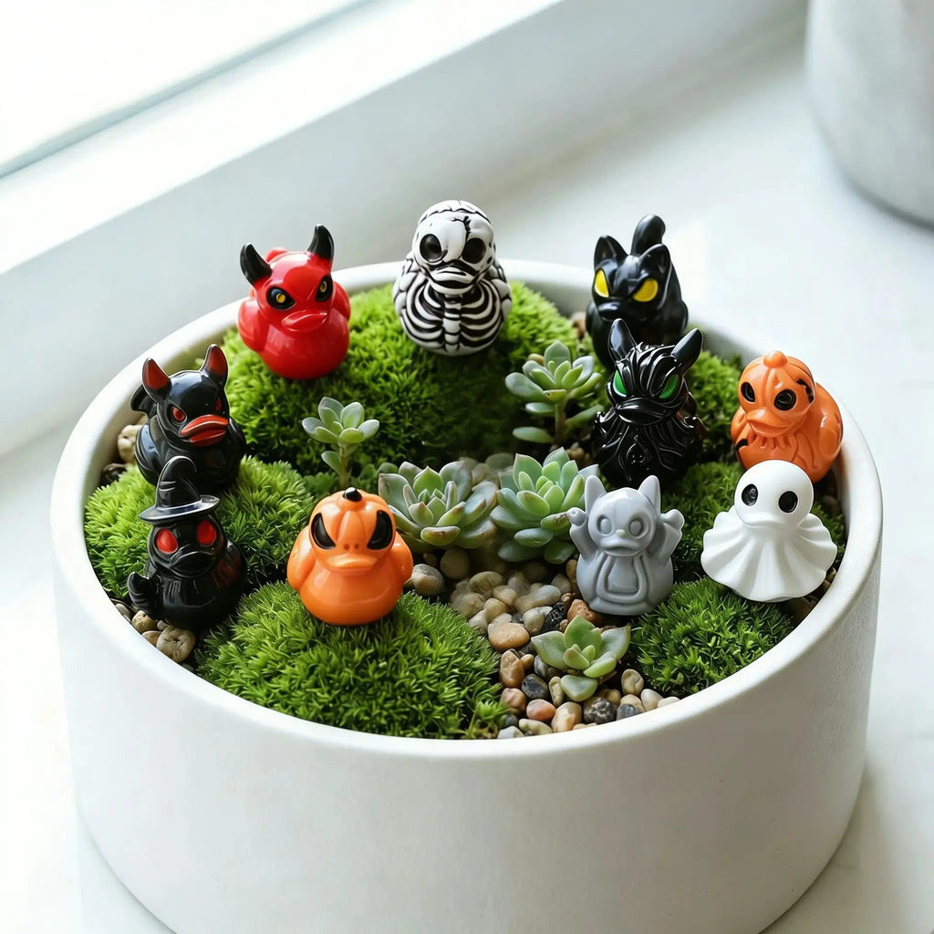 Halloween Mini Duck Figurines, Devil Ghost Skull Assorted Desktop Ornaments, Spooky Party Favors