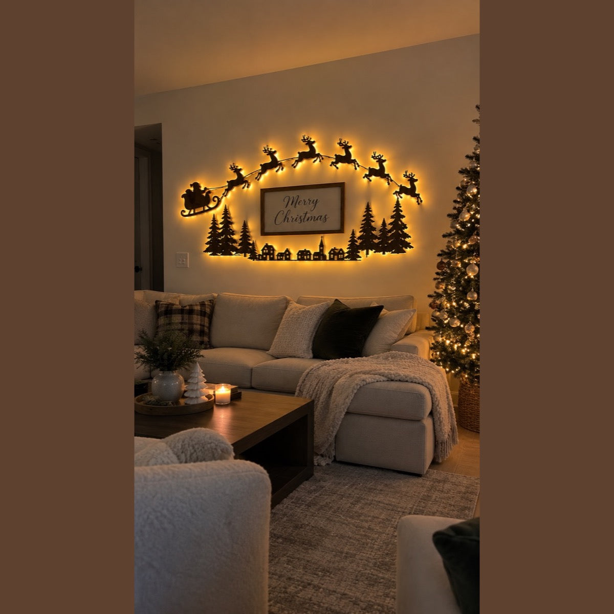 7-Piece Christmas Light-Up Wall Decorations, Battery-Operated Warm LED Holiday Decor with Self-Adhesive Pads, Festive Indoor Christmas Decorations