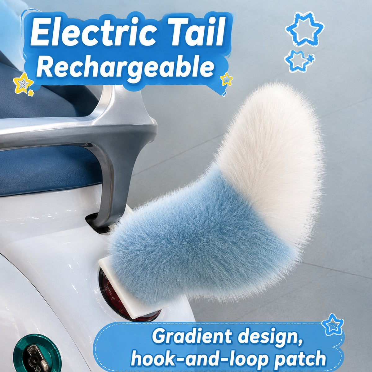 Blue and white rechargeable fluffy tail color option