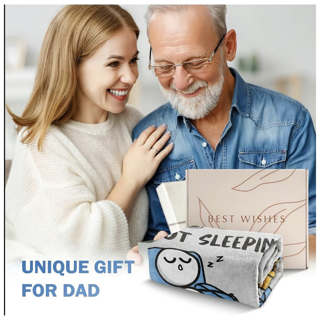 Dad resting eyes blanket gift scene